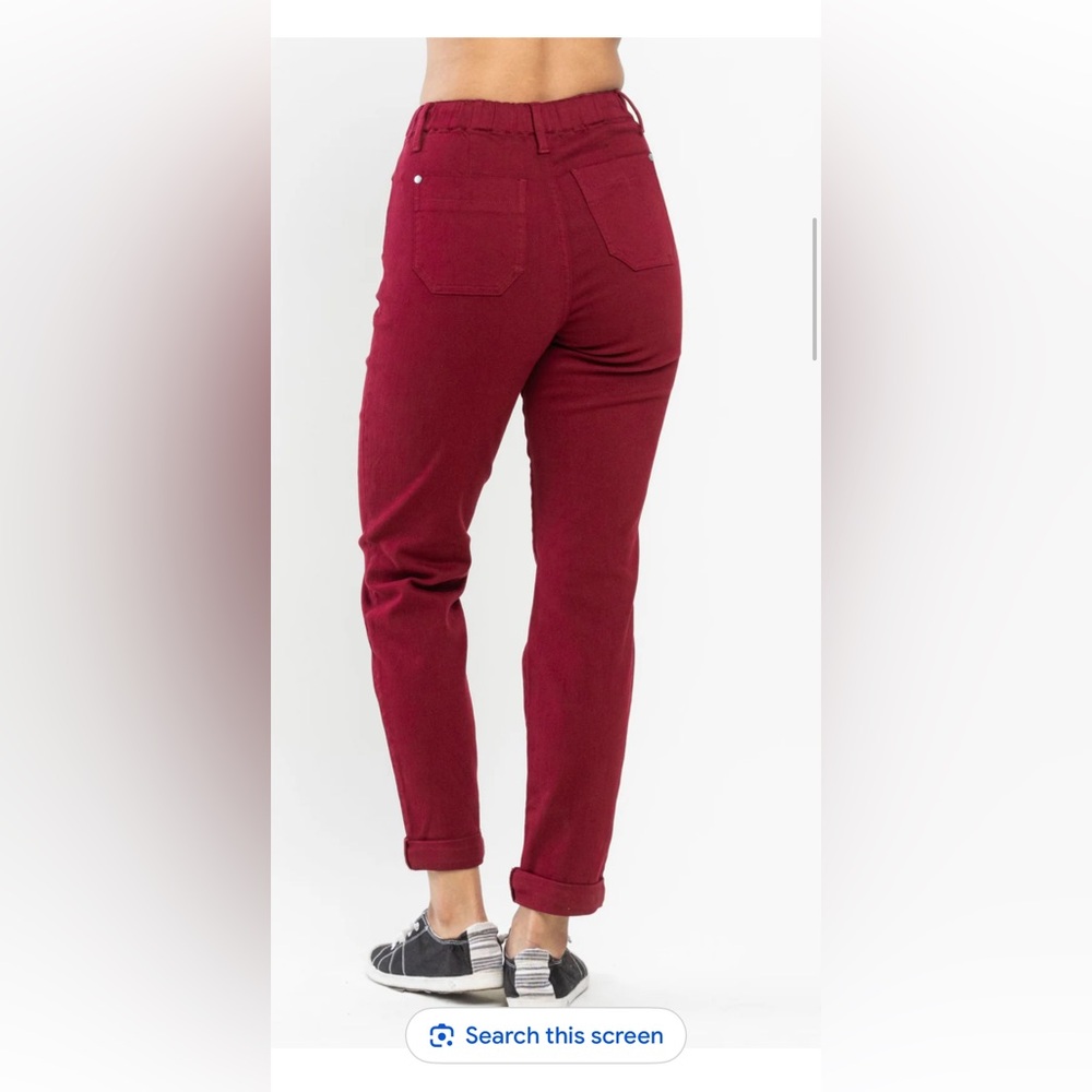 Judy Blue-  Carly high waisted Dnl Cuff Roll Jogger Jeans in Scarlet - Picture 3 of 9